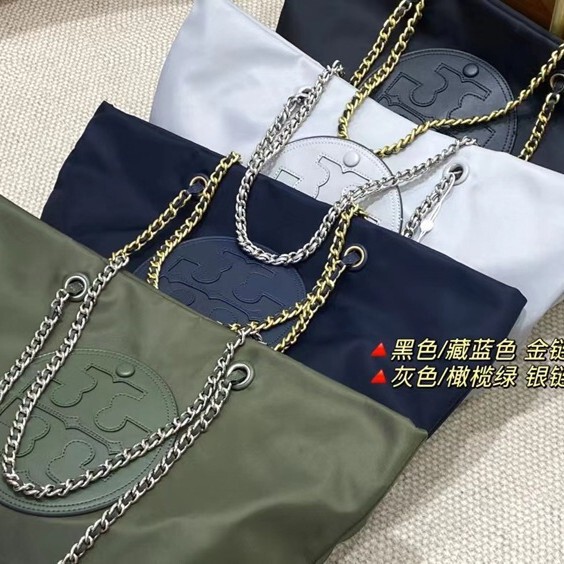 Tb Tote Bag Ella Canvas with Cowhide Shopping Bag Large Logo Nylon Shoulder Satchel Chain Tote Women's Bag Tb Tote Bag Ella Canvas with Cowhide Shopping Bag Large Logo Nylon Shoulder Satchel Chain Tote Women's Bag