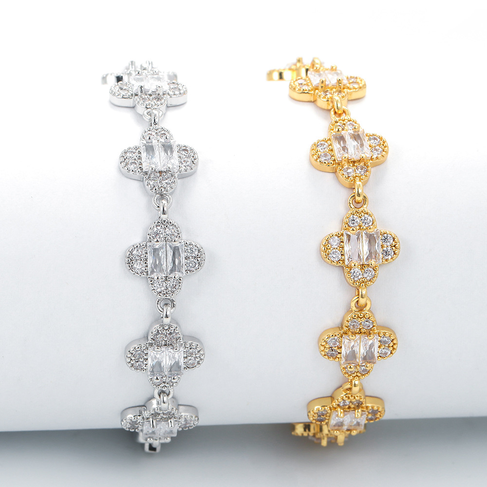 15g Weight Zircon Inlay Material Bracelets Classification New Simple Petal Copper Inlaid Zircon Geometric Bracelet