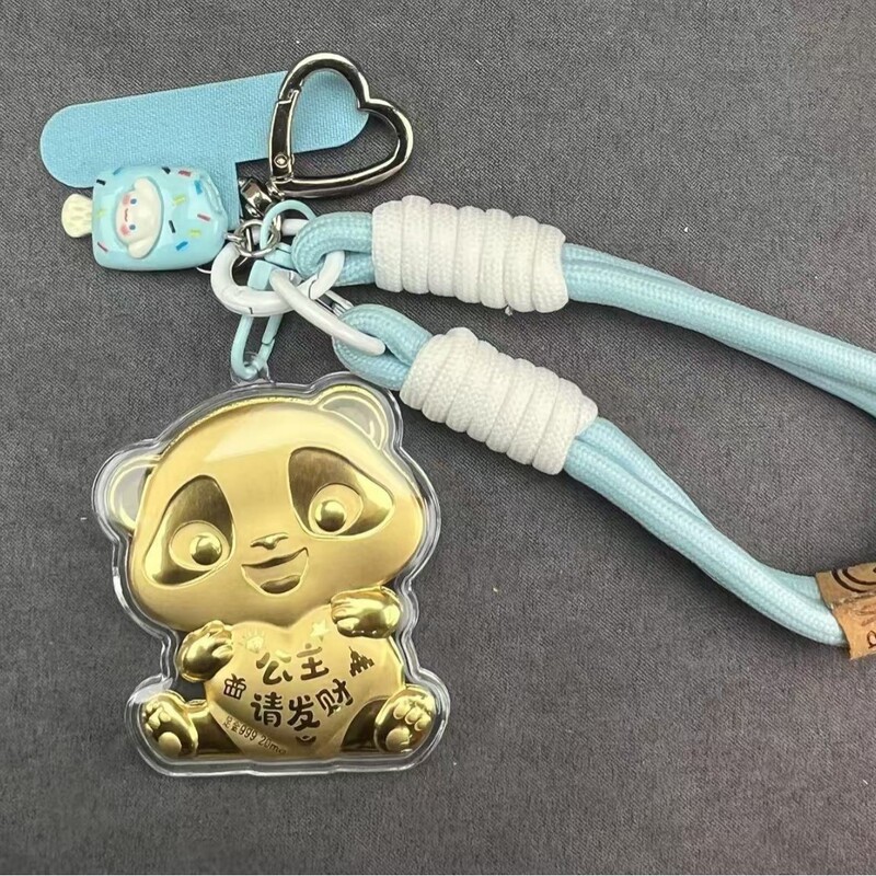 含金足金20mg公主发财奶茶熊猫创意挂饰爆款卡通批发手机挂钥匙扣|undefined