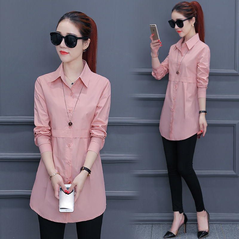 Mid-Length Shirt for Women, Long-Sleeved, 2026 New Korean Style, Solid Color, Slim Fit, Slimming, Spring and Autumn Casual Shirt Mid-Length Shirt for Women, Long-Sleeved, 2026 New Korean Style, Solid Color, Slim Fit, Slimming, Spring and Autumn Casual Shirt