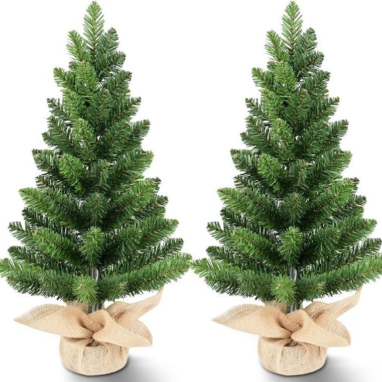 Amazon 60cm mini decoración de árbol de Navidad escena navideña PVC lino mesa decoración de árbol de Navidad