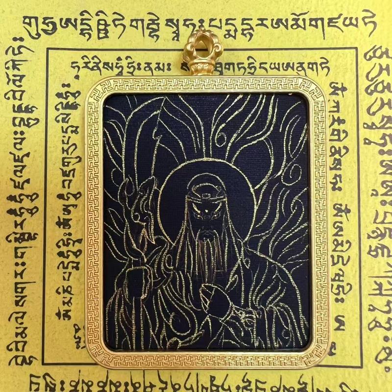 タンカ チベット手描き金塗装粗鉱石絵画コア国民トレンドペンダント九尾キツネ ザキラム ビッグブラックデーツ|undefined
