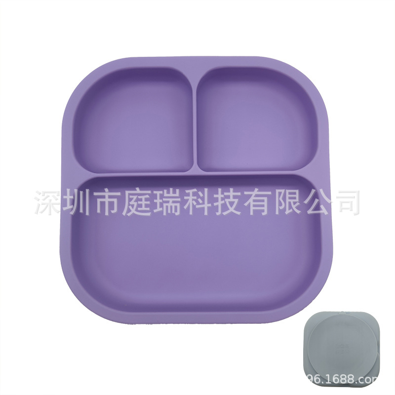 Plato para niños plato de rejilla de silicona cuadrado plato de suplemento de alimentos para bebés integrado tres Placa de rejilla lechón resistente a la caída de calidad alimentaria