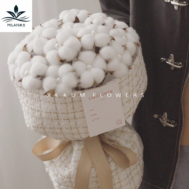 Milan algodón natural flor seca ramo de flores material de embalaje hecho a mano DIY flor eterna accesorios de tiro de algodón de madera