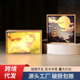 简约创意灯光画相框带LED灯家用节日礼物情人节小夜灯装饰木摆台
