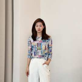 0408-149夏季新品超软丝滑冰纱长袖夏装T恤女装