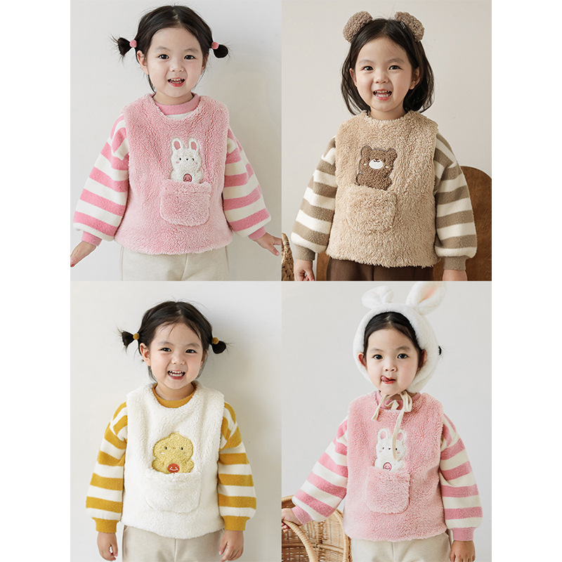 Qiudumeng 2024 invierno nuevo chaleco de felpa de las niñas cálido niños dibujos animados lindo patrón de doble cara chaleco portátil