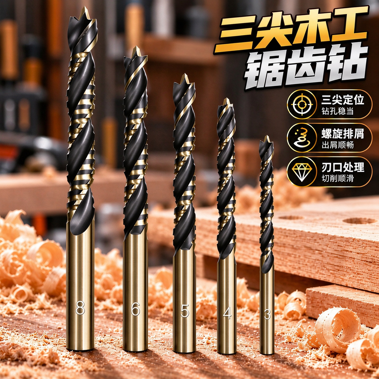 木工锯齿麻花钻头 3-8mm 锯钻 拉锯拉槽拉花 手电钻模型打孔刃具