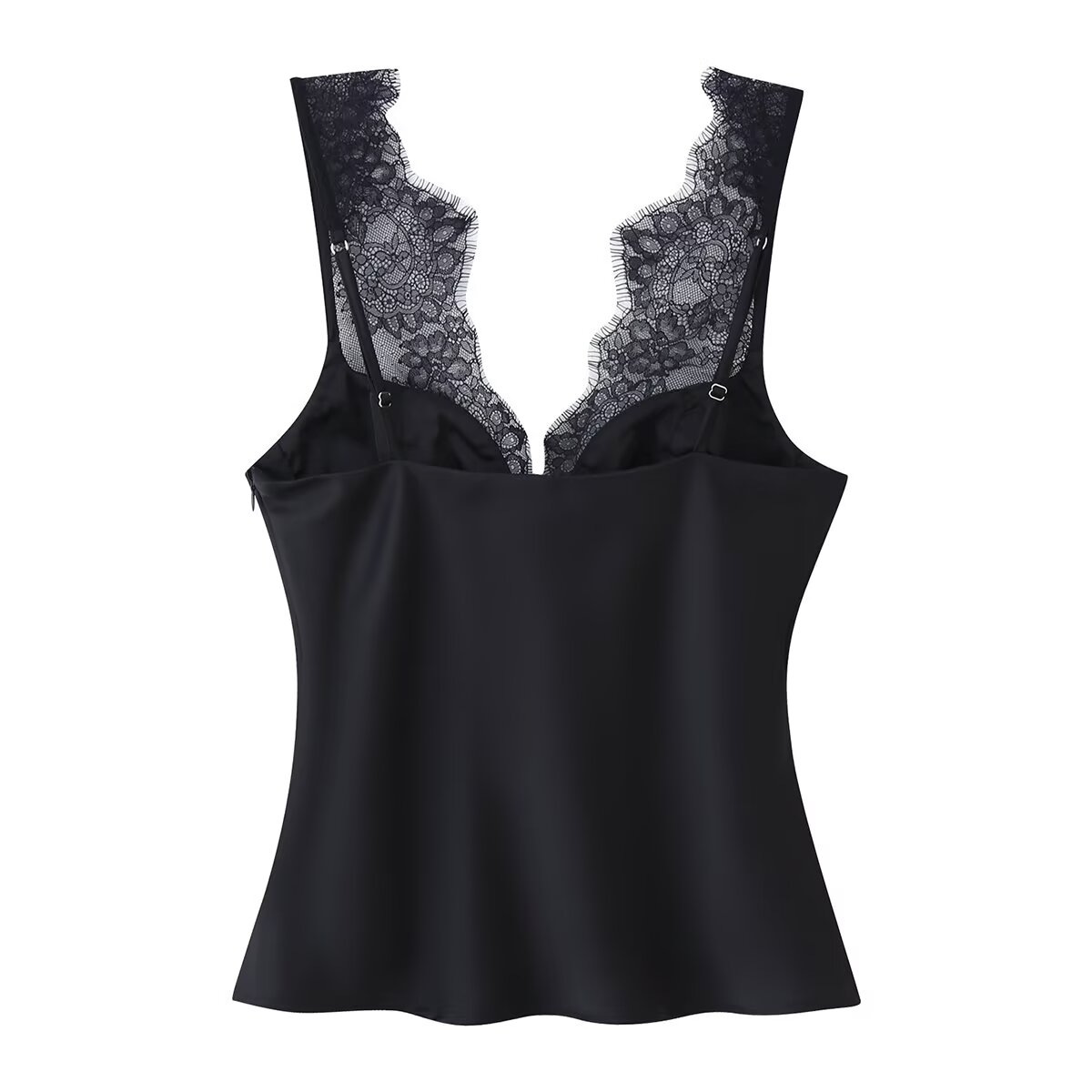 Women's Lace Satin Sleeveless Vest Top American Style Fashionable Autumn Winter Clothing Regular Fit Tank Camis_ecoleips.com