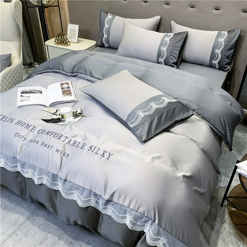 Silk set, sheet, double-sided duvet cover, 4 piece set, simple and elegant design