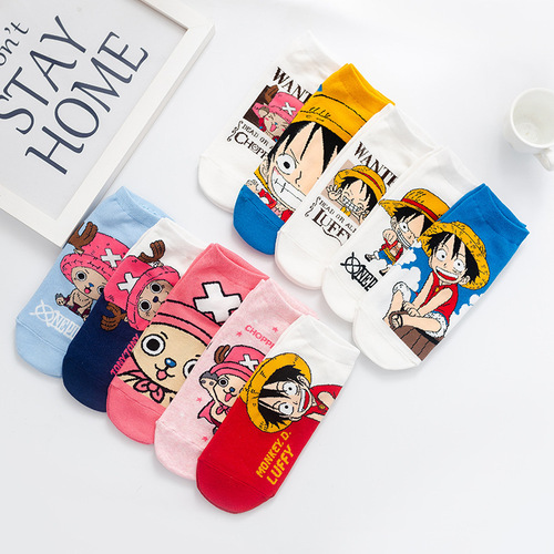 Korean ins cartoon anime One Piece socks spring and summer cotton socks men and women low cut shallow mouth invisible socks boat socks