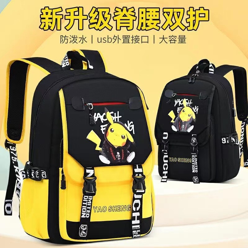 Venta al por mayor de nuevas mochilas escolares Pikachu para estudiantes de primaria, 3-6 grados, reducción de la carga, mochilas escolares para niños, mochila de gran capacidad recargable