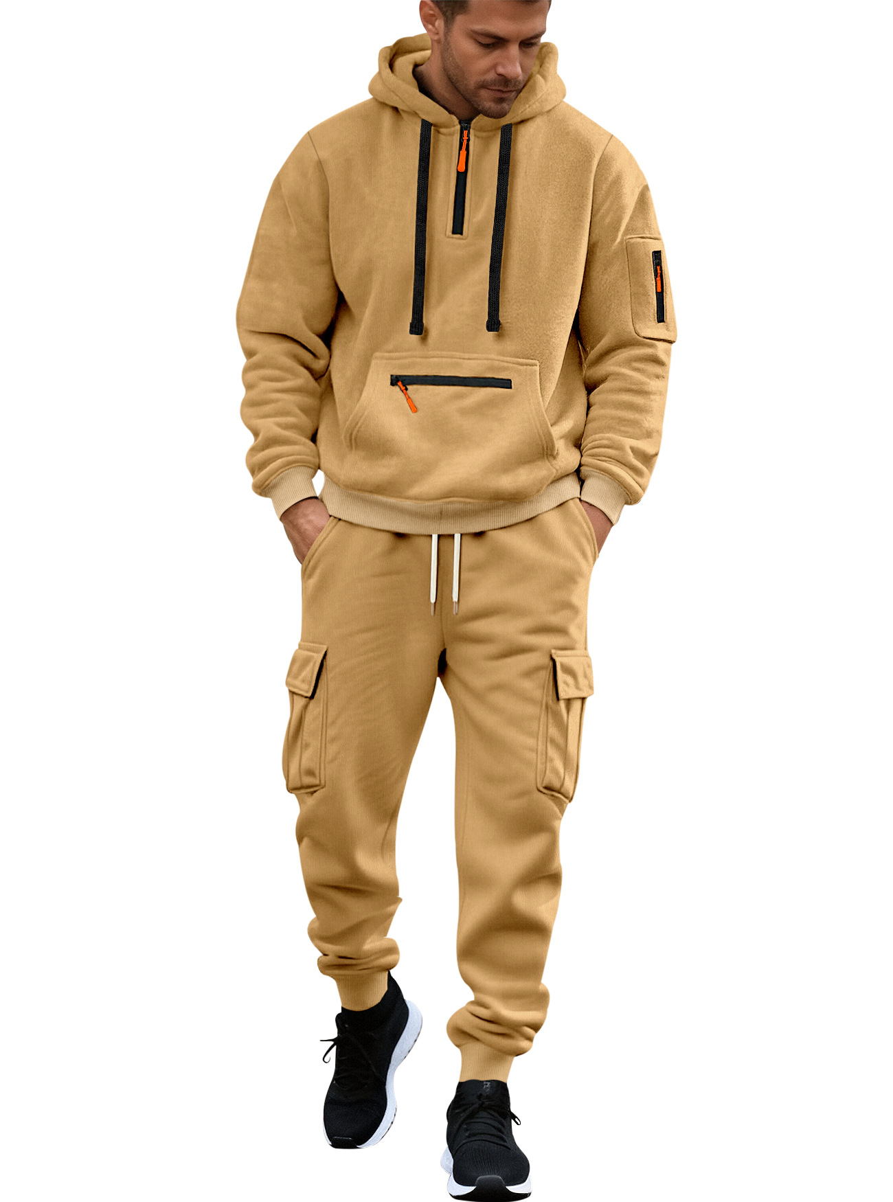 Transfronterizo Europa y América hombre sudadera encapuchada de color sólido cuello redondo suelta sudadera de manga larga sudadera set de pantalones