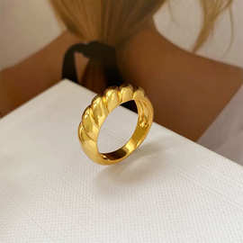 SAVI同款日韩精美CL风麻花旋转斜纹扭结戒指不规则个性食指戒指