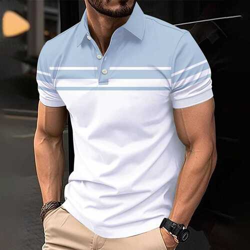 Men's Fashion 3D Polo Shirt Summer Simple Pattern Print Short Sleeve T-Shirt Casual Top Striped Men's Clothing