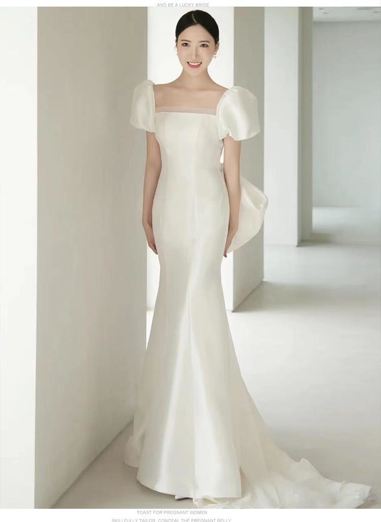 Slim Fit Satin Wedding Dress New Style Court Court Style Bridal Travel Photography Simple Evening Gown With Train For Light Wedding_ecoleips.com
