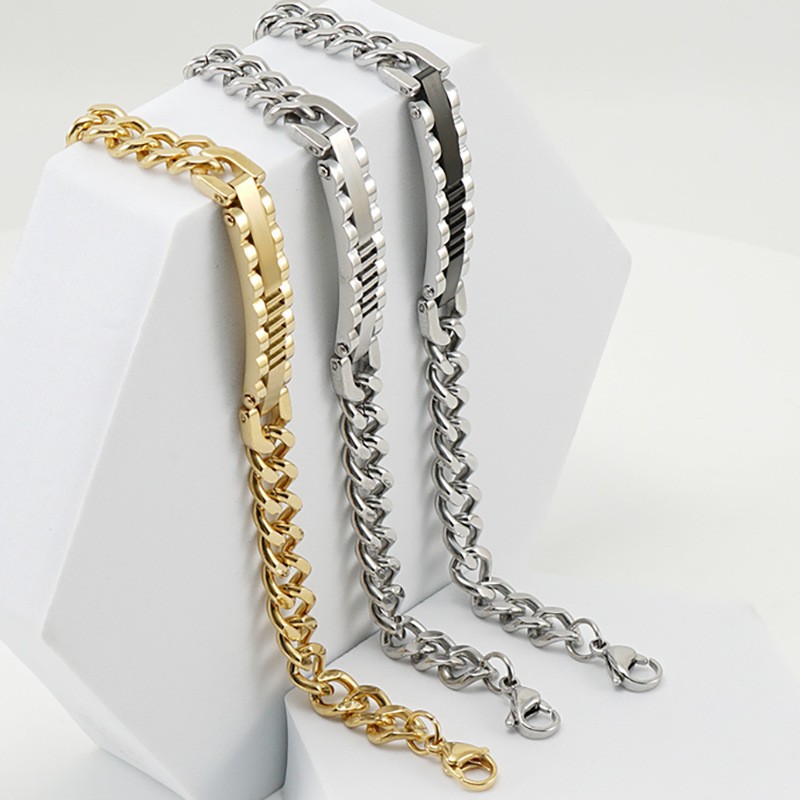 Pulseira de elo cubano masculina em aço inoxidável_voghion.com