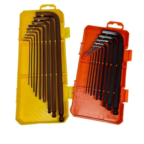 Bulk S2 hex wrench 9-piece set box package, portable folding ball head and flat head hex screwdriver hexagonal