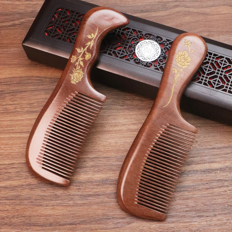 Old Peach Wood Comb Women's Long Hair Massage Comb Household Portable Anti-static Meridian Comb Carved Craft Comb
