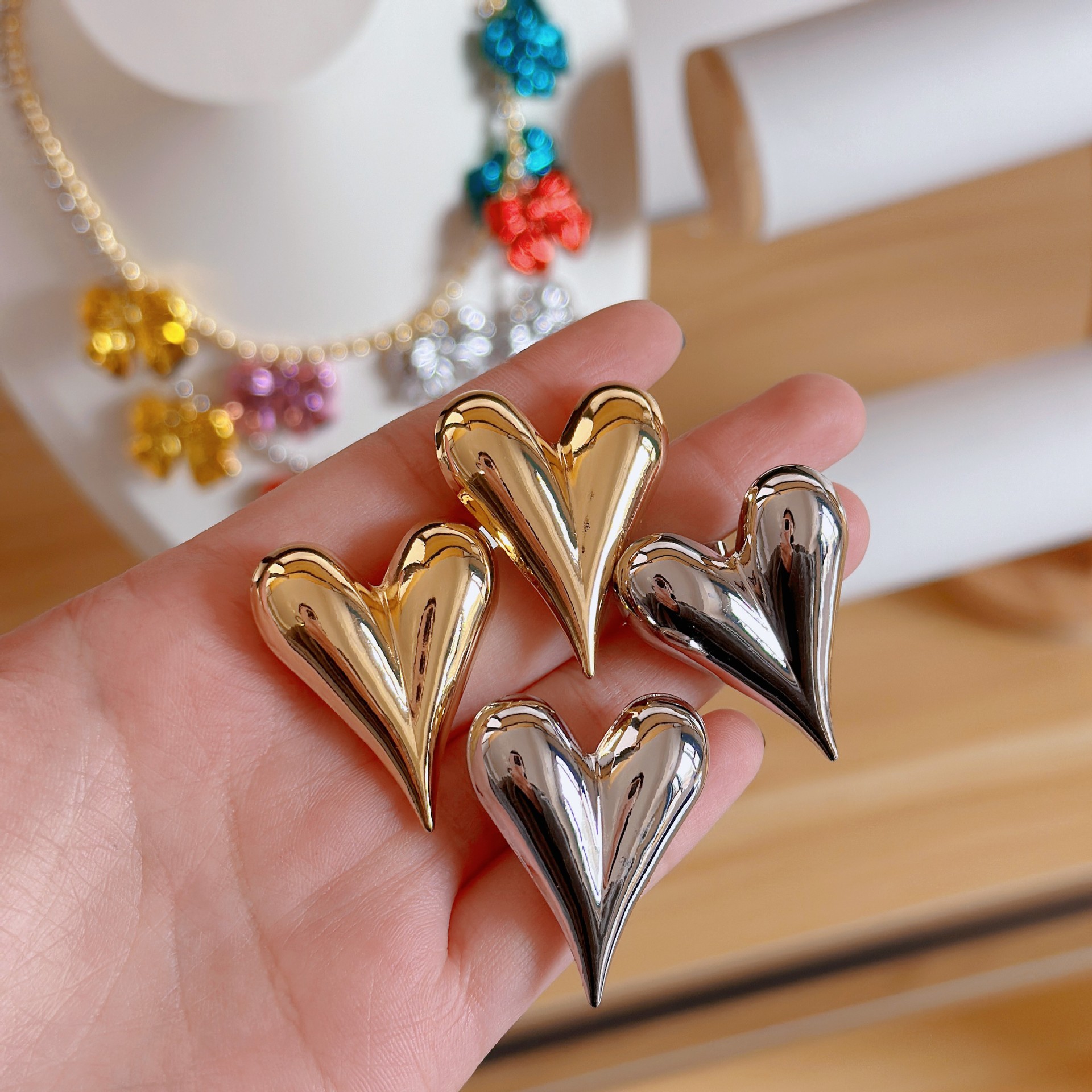 Ear Studs Classification 1 Pair Simple Style Heart Shape Plating Brass Ear Studs