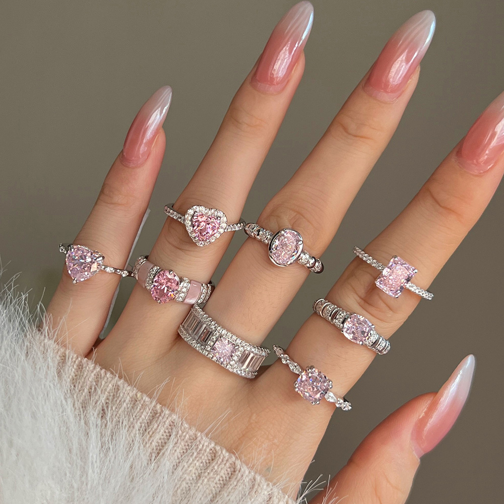 3g Weight Zircon Inlay Material Rings Classification 925 Sterling Silver Zircon Heart Shape Rings 925 Sterling Silver Rings