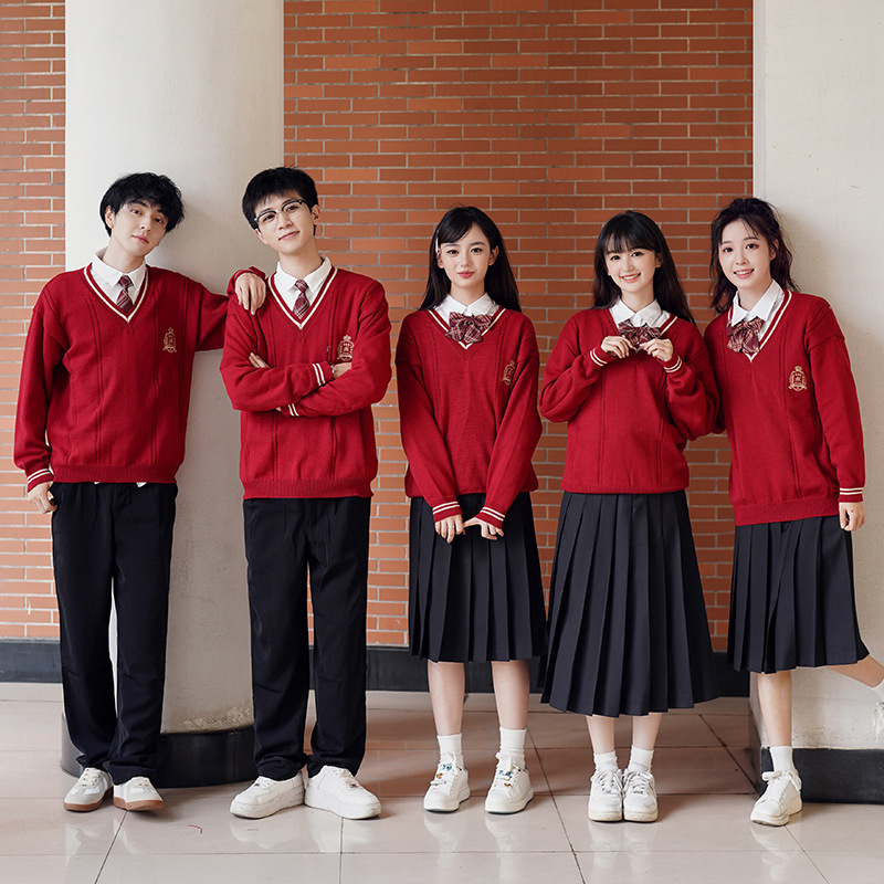 (2개) 클래스 유니폼 가을 대학 스타일 스웨터 중학생 고등학생 시니어 고등학생 스포츠 졸업 합창 교복 세트
