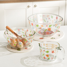 小清新玻璃量杯家用厨房烘焙工具打蛋盆刻度杯耐高温沙拉碗碗盘