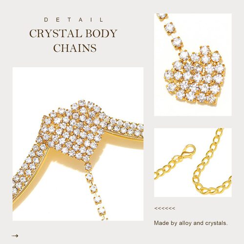 Cross-border new hot-selling accessories women's double heart pendant rhinestone chest support sexy body chain body chain