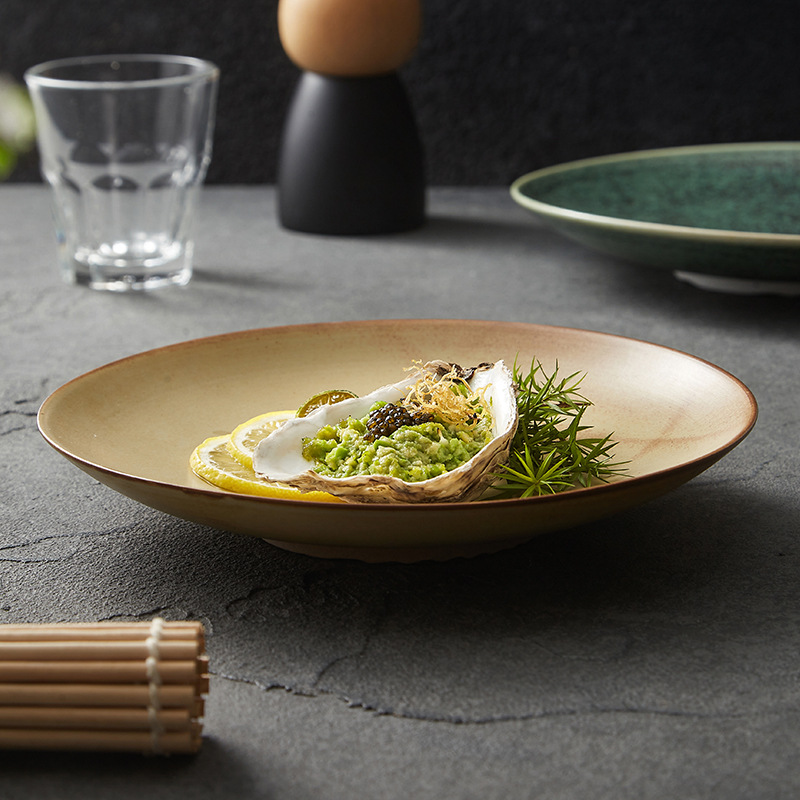 Yishanhe Plato de cocina de cerámica para el hogar nórdico original Plato de cena occidental Plato de bistec Plato de cambio de horno Plato de desayuno Plato plano