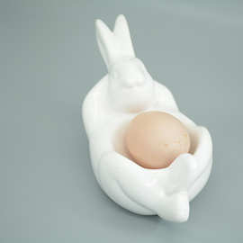 出口欧美简约陶瓷蛋杯创意早餐蛋杯复活节兔子造型陶瓷鸡蛋托跨境