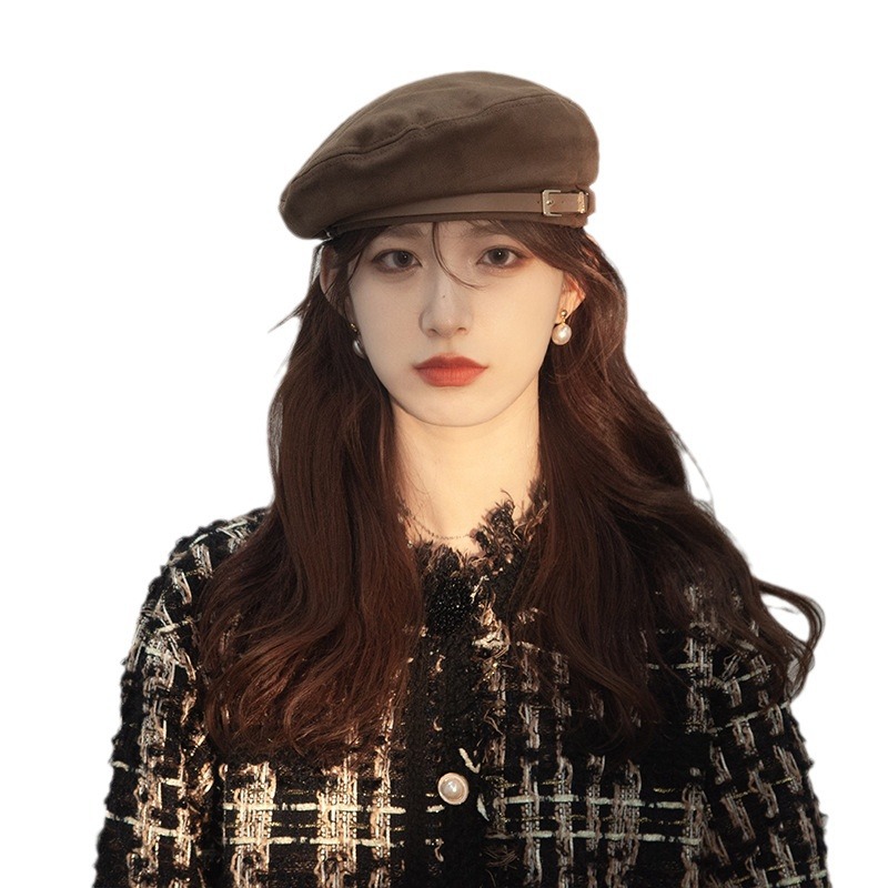 Gran Bretaña botón de cinturón boina nicho mujer de seda japonés retro boina inns red artista sombrero de moda