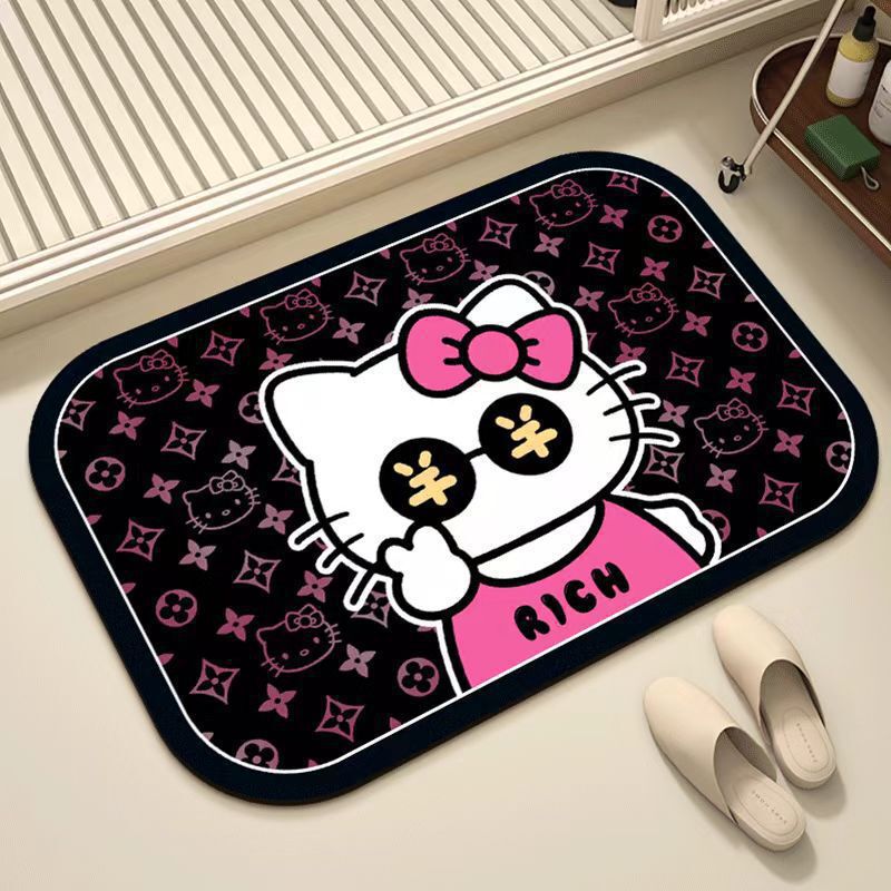 可爱凯蒂猫硅藻泥浴室吸水速干垫入户防滑门垫家用门口装饰脚垫|undefined