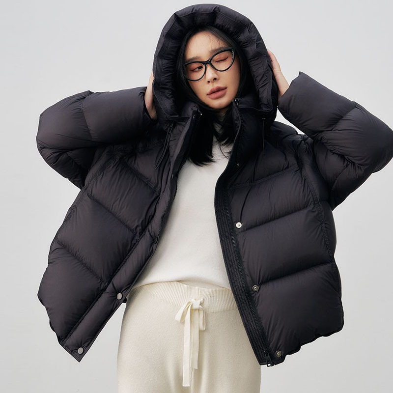 高端90白鸭绒连帽羽绒服女2025年冬季时尚宽松泡芙感面包服外套潮|undefined