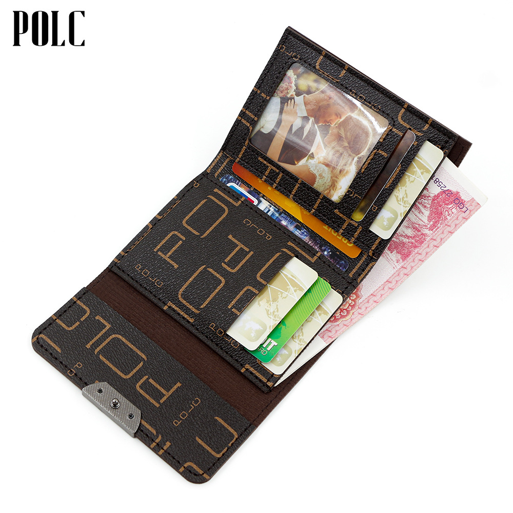 Cartera corta impresa de letras de moda europea y americana, bolso de tarjetas portátil pequeño de tres plegables, bolso de cambio, bolso de mano de mujer