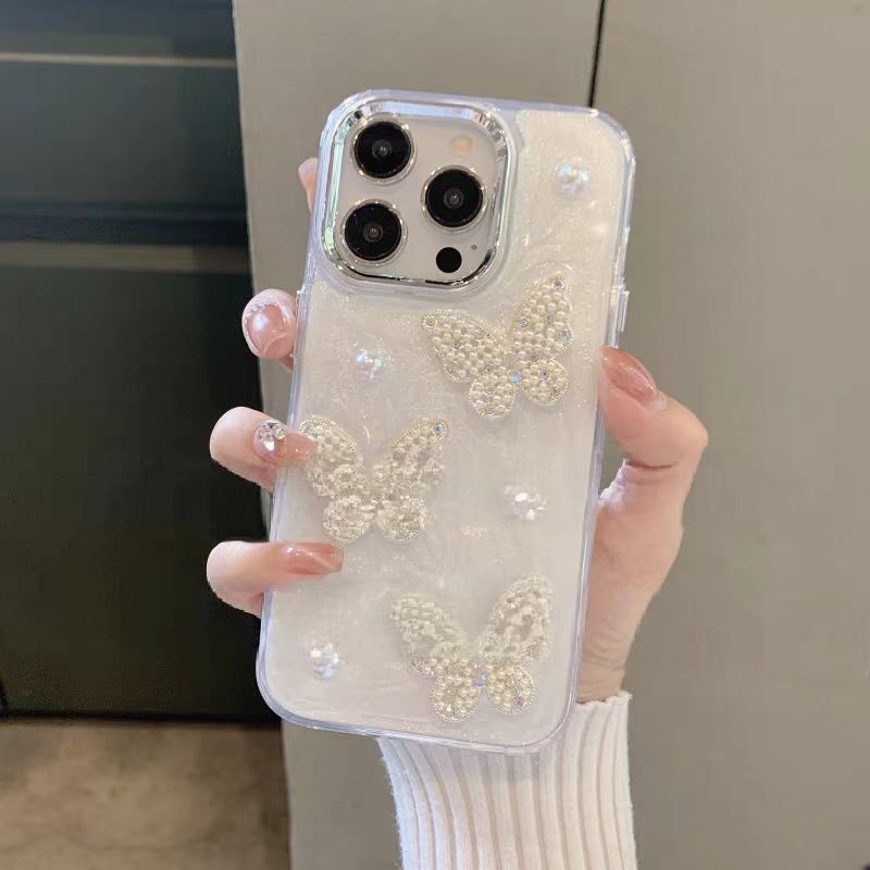 Premium sensins crema perla mariposa para Apple Huawei soporte de teléfono antideslizante