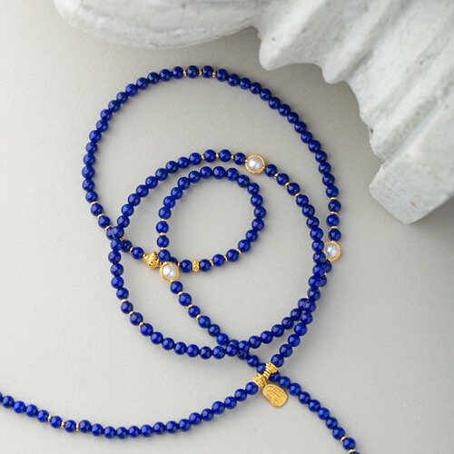 3mm Extra Fine Natural Lapis Lazuli Necklace/Bracelet with S925 Silver Accents Retro DIY Design Double Loop Women's Lockchain