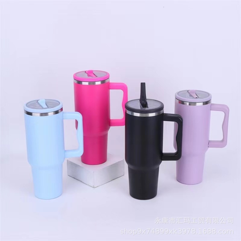 Taza térmica de acero inoxidable 304 de doble capa con aislamiento al vacío, de 40 oz, con asa, para automóvil, de gran capacidad, con popote, popular para exportación.