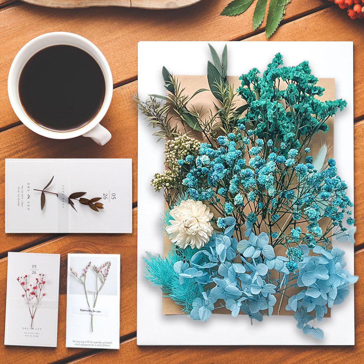 Flor seca flor eterna marco de fotos en relieve paquete de material combinación paquete de flores aromaterapia ventilador A5 bolsa de fábrica al por mayor transfronteriza