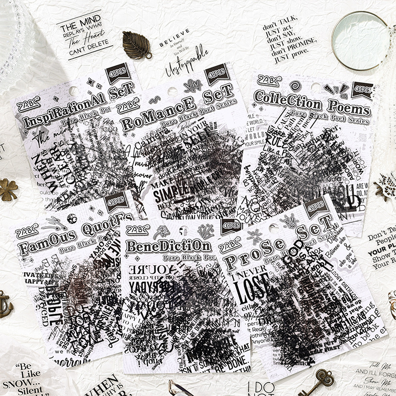 Poetas negros claros pegatinas impermeables para mascotas bolsas diy diario pegatinas de frases inglesas transfronterizas pegatinas de letras