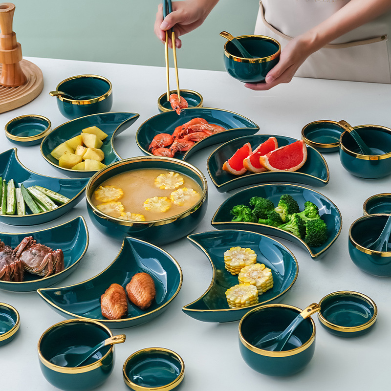 Plato plato traje de lujo luz del hogar de cerámica plato de Luna creativa en línea celebridad ins estilo reunión vajilla combinación