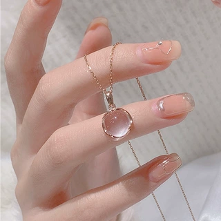 粉色吊坠项链女轻奢小众玫瑰金高级闺蜜母亲节礼物网红百搭锁骨链