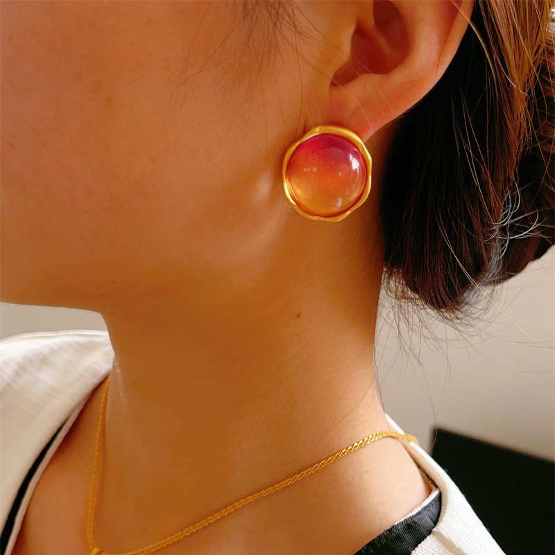 Mediados de antigua vintag plateado 24K arena gradiente de oro rosa miel piedra collar edad-reducción pendientes traje de alta calidad joyería del oído