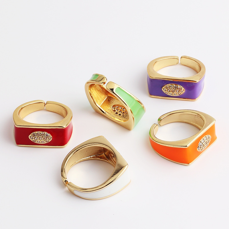 Retro Geometric Eye Copper Open Ring Inlay Zircon Copper Rings