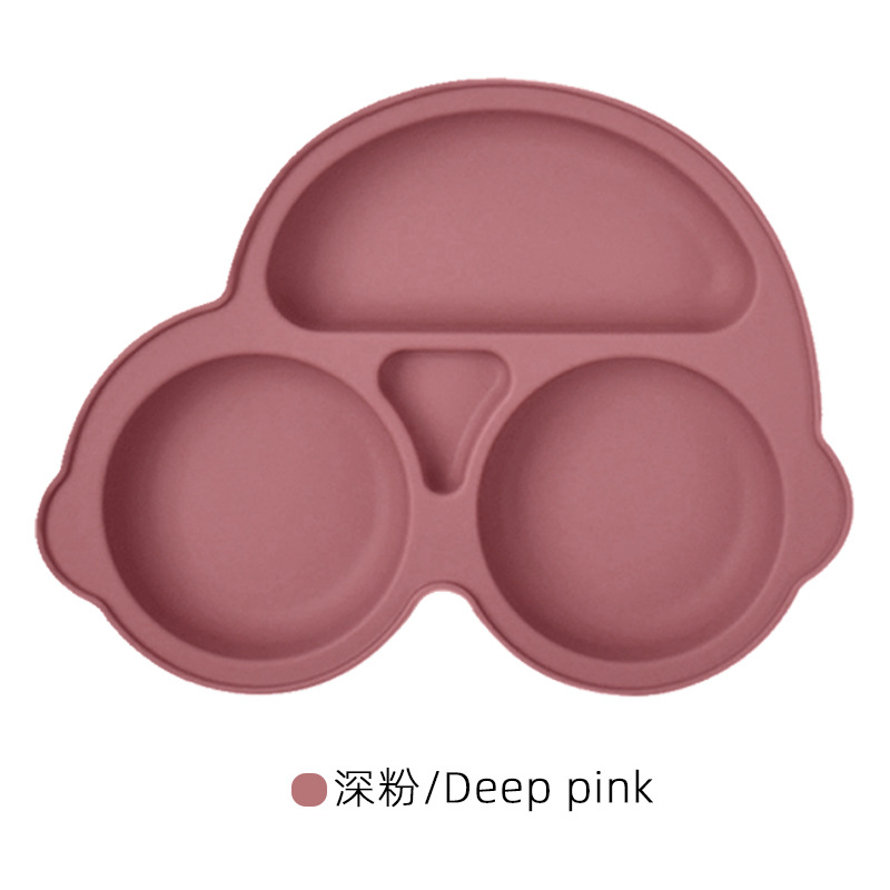 Silicone de dibujos animados para niños automóviles divididos plato de comedor integrado para bebés suplemento plato de comedor de grado alimenticio silicona ventosas