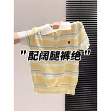 仅用于产品展示勿拍-爱心刺绣polo领针织衫短袖T恤女夏季新款韩系
