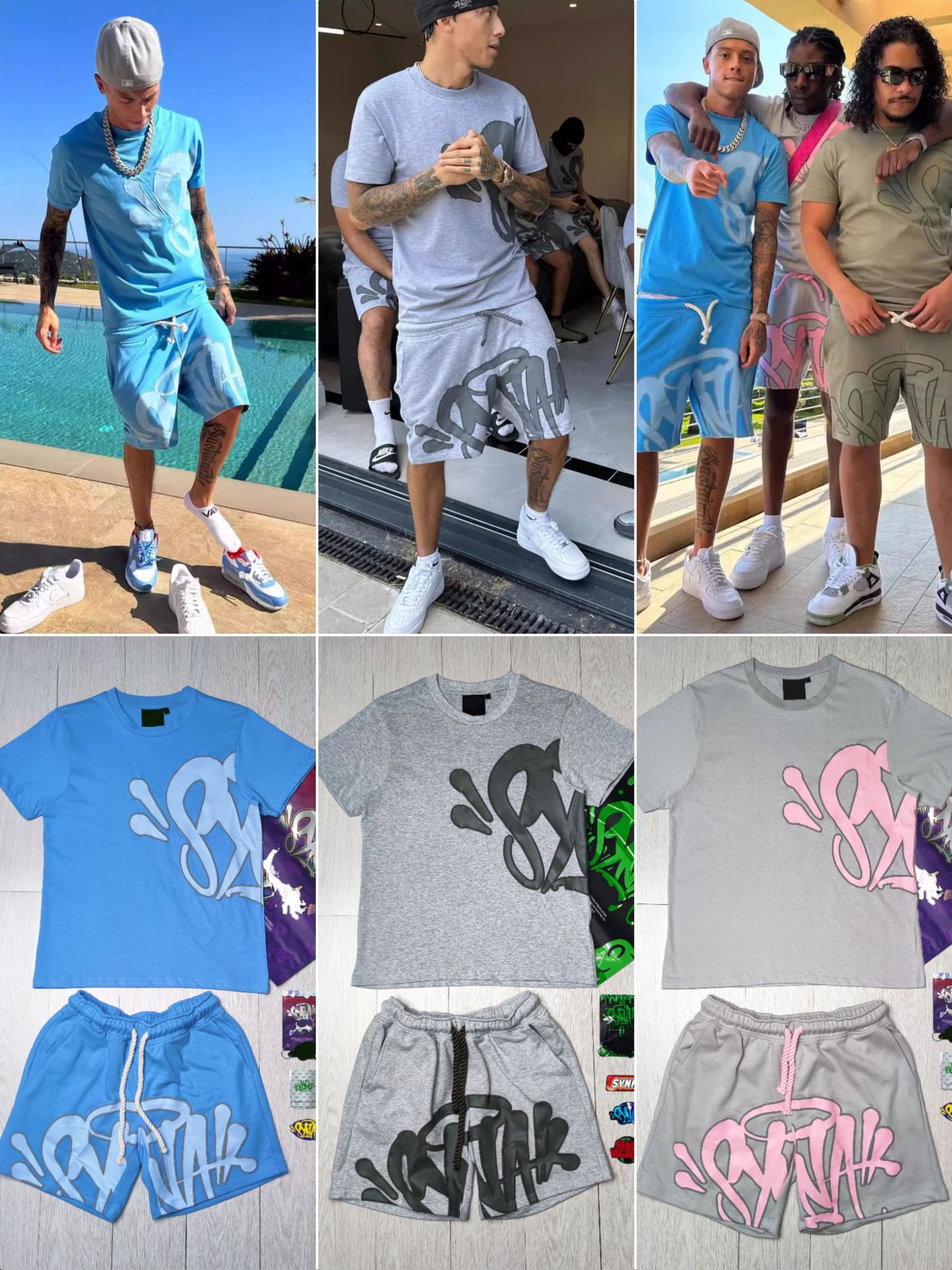 Alta calidad Syna World Hip Hop espuma impresión de manga corta camiseta casual suelta pantalones cortos Syna set