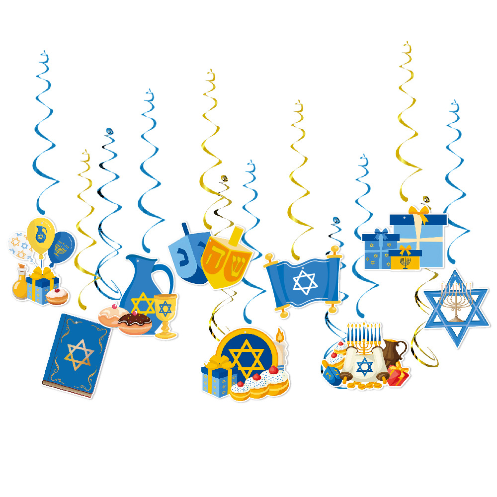 La frontera judía Año Nuevo Hanukkah fiesta decoración espiral colgante Hanukkah escena diseño espiral colgante