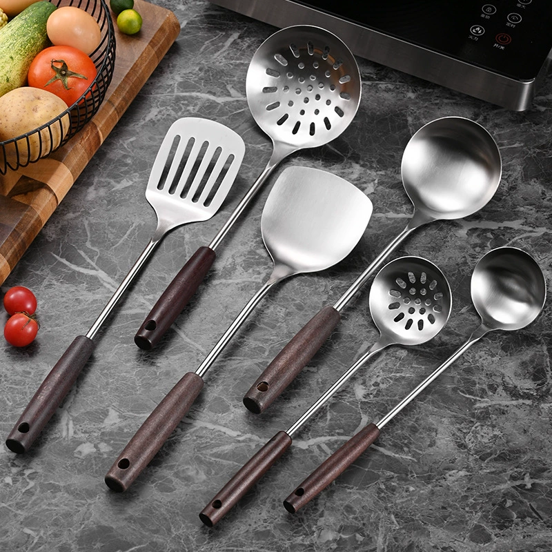 Нержавеющая сталь деревянная ручка лопатка набор кухонной посуды древнее дерево тушеная лопата ложка дуршлаг
