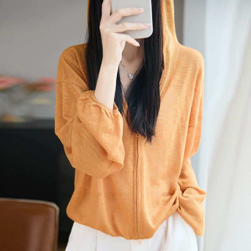 Fresh Orange Color, Brightening and Age-Reducing, Cool and Breathable Hooded Zip-Up Sun Protection Cardigan, Loose Casual Short Jacket for Women Fresh Orange Color, Brightening and Age-Reducing, Cool and Breathable Hooded Zip-Up Sun Protection Cardigan, Loose Casual Short Jacket for Women