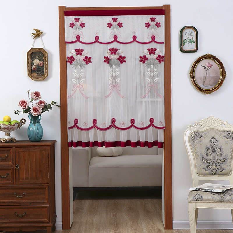 New Double-Layer Gauze Door Curtain Gauze Curtain Partition Half Curtain Bedroom Kitchen Bathroom Lace Anti-Mosquito Decorative Curtain Without Punching